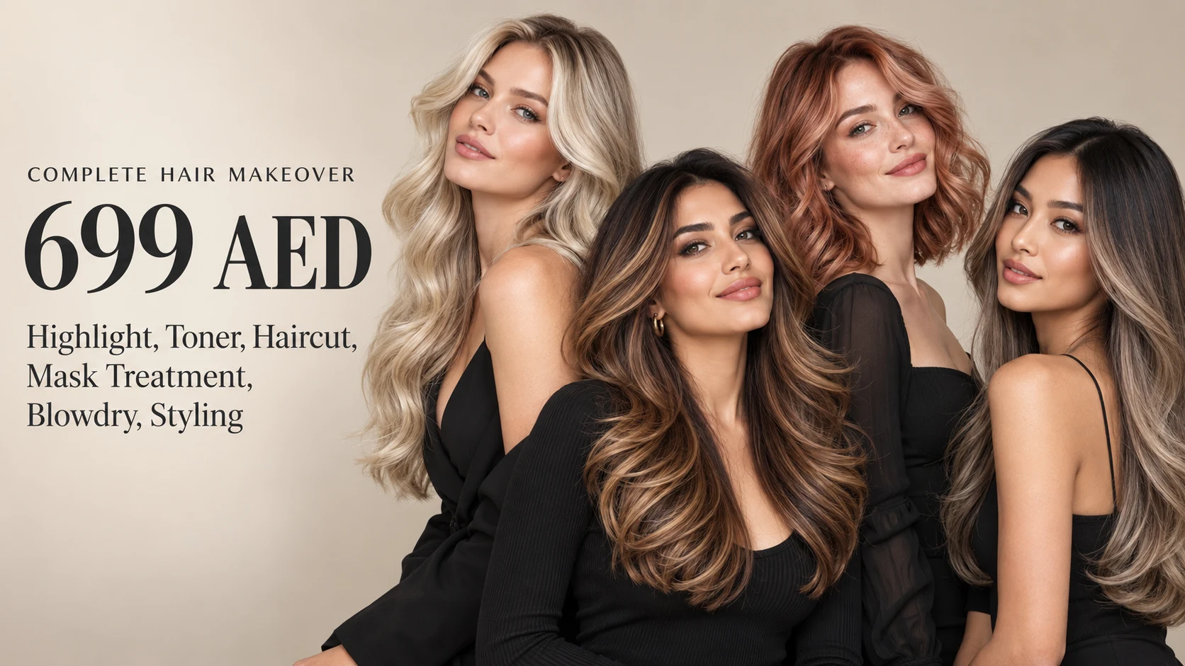 EWA Blowdry Complete Hair Makeover promo — highlight, toner, haircut, mask treatment, blowdry and styling for AED 699